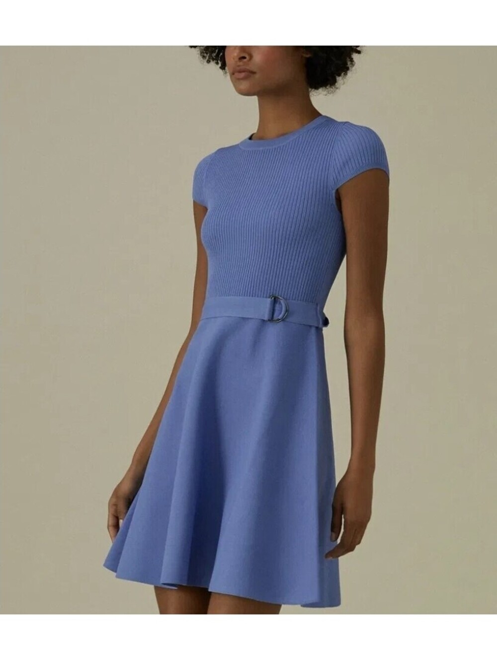 Karen Millen Knitted MINI DRESS Bodycon Cocktail S Periwinkle Blue A-Line RARE